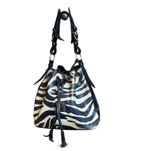 Dooney & Bourke Camel Zebra Stripe Hobo Drawstring Handbag Purse